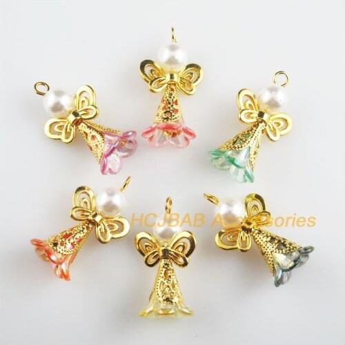 12 New Butterfly Angel Charms Mixed Acrylic Gold Color Lovely Pendants 17.5x31mm