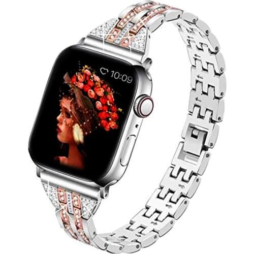 For Apple Watch SE 6 Band 44mm 40mm Accessories iWatch Series 5 4 Strap For Applewatch 3 Bands 42mm 38mm Stainless Steel Bling