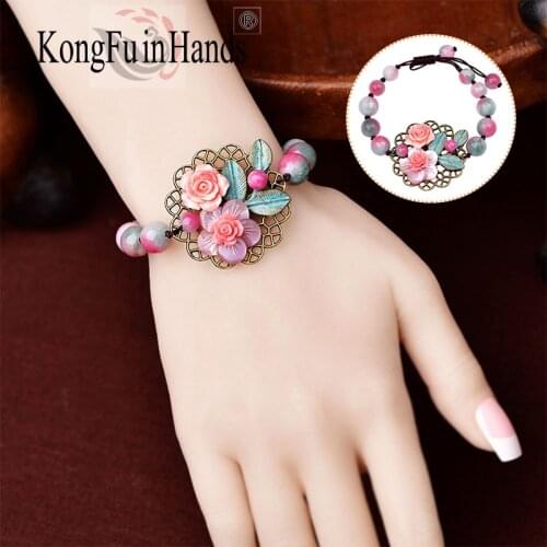 Retro Pink Bracelet Fashion Elegant Ethnic Style Beaded Jewelry for Women Personalized Hand-woven Rope Bracelet New Year Gift