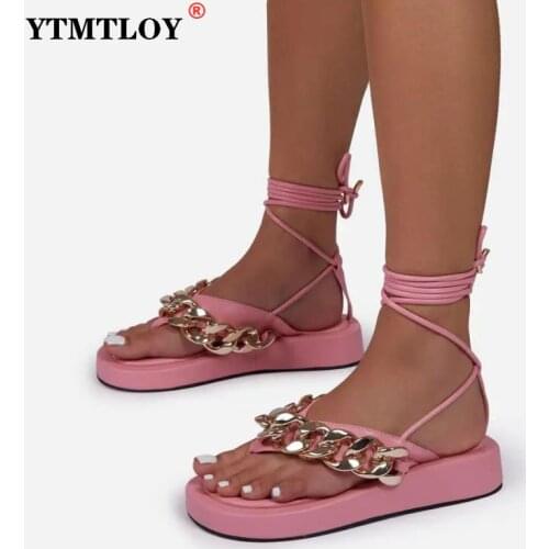 Women Sandals Platform Slippers Fashion Open Toe Sandalias Summer Ankle Strap Woman Ladies Thick Shoes Chain Sexy Peep Toe