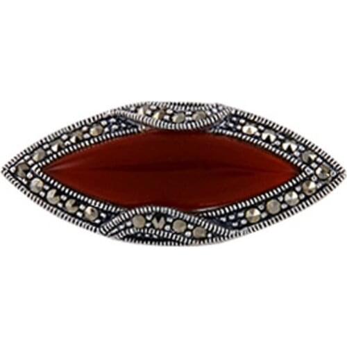 Silverlina Silver Marcasite & Natural Stone Brooch