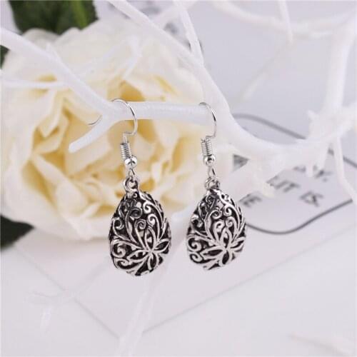 LUBOV Metal Embroidery Flower Design Water-drop Drop Earrings Antique Tibetan Silver Dangle Earrings Vintage Women Jewelry New