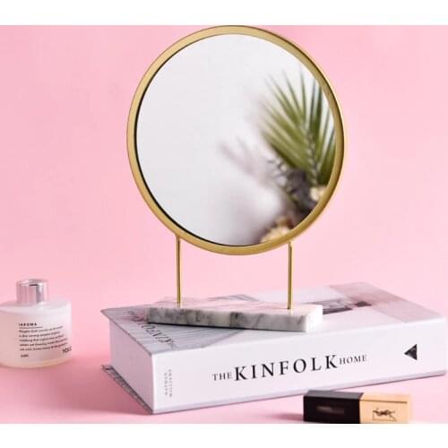Nordic Portable Marble Makeup Mirror Frame Simple Mini Desktop Round Mirror Home Decoration