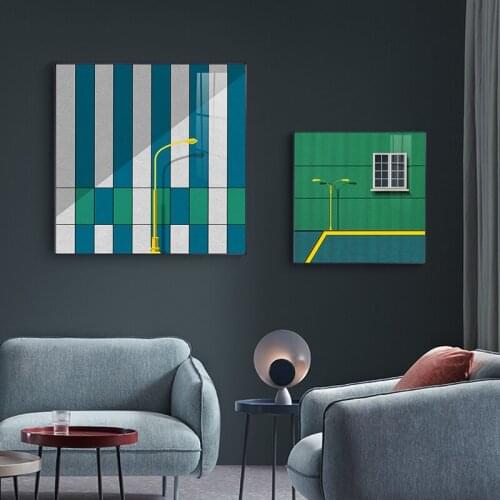 Modern Street light Green Yellow Canvas Painting Posters and Print Landscape Wall Art Pictures For Living Room Bedroom home deco