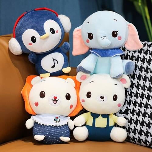 Super Cute 23cm Pink Ear Elephant Earmuffs Penguins Lion White Bear Plush Baby Toys Stuffed Soft Cartoon Animlas PLushies Dolls
