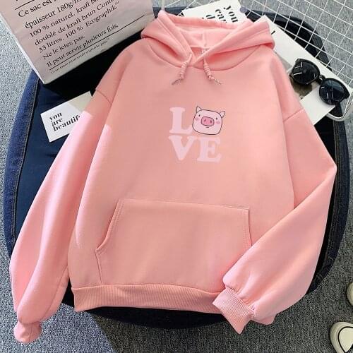 Kawaii Pig Print Hoodie Letter Oversized Harajuku Sweatshirt Winter Long Sleeve Pocket Basic Gothic Aesthetic Korean Clothing