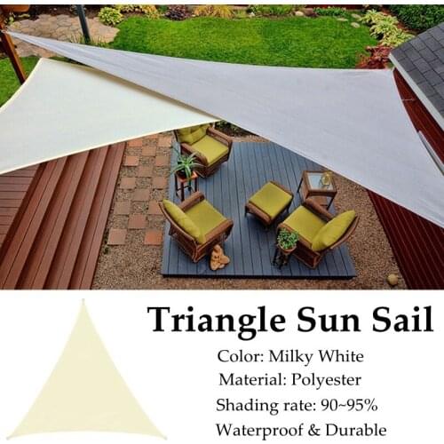 Milky Color Triangle Sun Sail Oxford Shading Rate 95% Waterproof Polyester Fabrics Outdoor Anti-UV Cooling Garden Gazebo Awning
