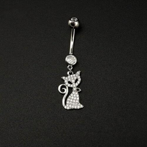 Body Jewelry 925 Sterling Silver Cat Navel Piercing Belly Button Rings Dangling Zircon Cute Men Women Accessories Decoration