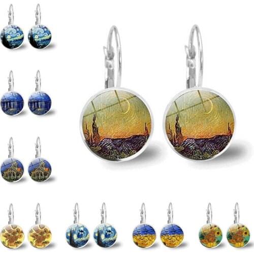 Van Gogh Almond Stud Earrings Branch in Bloom Art Earring Bridal Jewelry Van Goghs Painting Glass Cabochon Earring