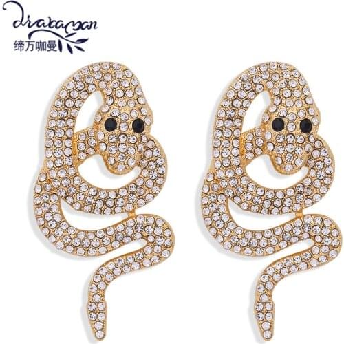 Dvacaman Full Crystal Personality Snake Drop Earrings Unique Irregular Dangle Pendant Earings for Women Jewelry Holloween Gifts