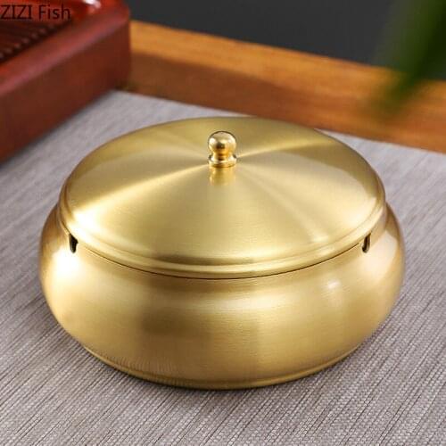 All Copper with Cover Household Ashtray Crafts Creative Large Capacity Living Room Large Anti Fly Ash Ashtray Gift for Boyfriend