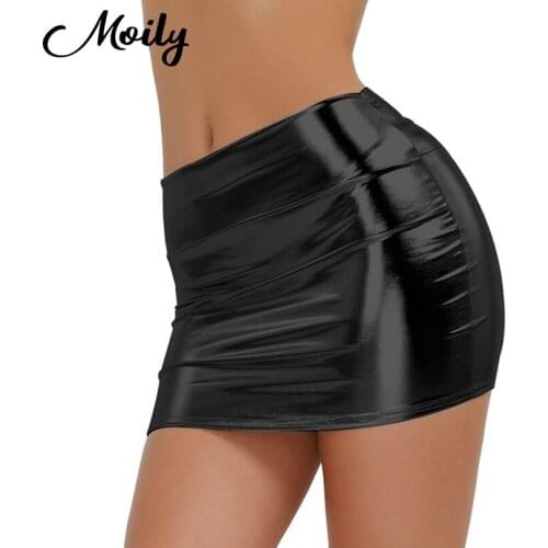 Fashion Women Girls Solid Color Slim Mini Skirts Wet Look PU Leather Skirt Sexy Vintage Short Skirts Female Nightclubs Dancewear
