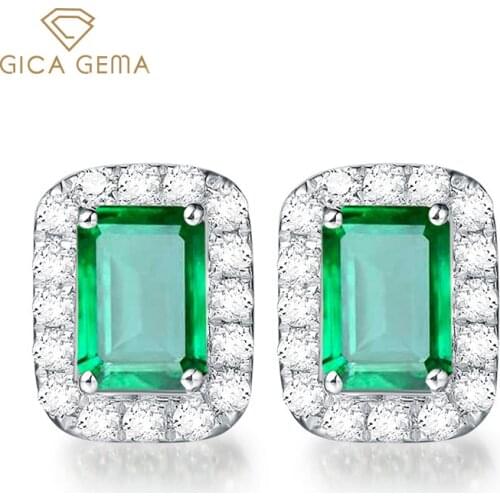GICA GEMA 100% 925 Sterling Silver Full Diamond Emerald Tourmaline Stud Earrings Women Earrings Fine Jewelry Wholesale