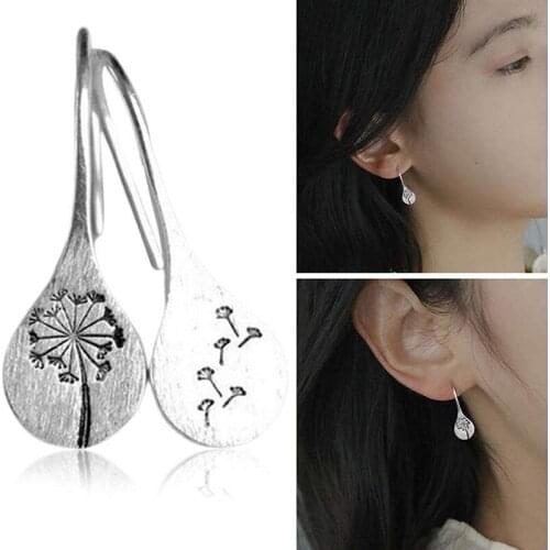 Nature-inspired Dandelions Earrings Simple Geometric Silver Color Hook Drops Dangle Earrings For Woman FS99