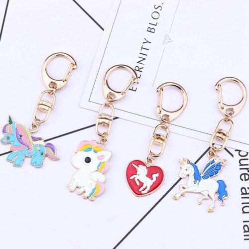1 PC Alloy Cartoon Unicorn Keychain Women Girls Lovely Unicorn Horse Key Chain Ring Bag Accessories