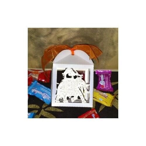 10pcs Free shipping white elephant Birthday decoration Supply Laser Candy Box Favor Box with Ribbon