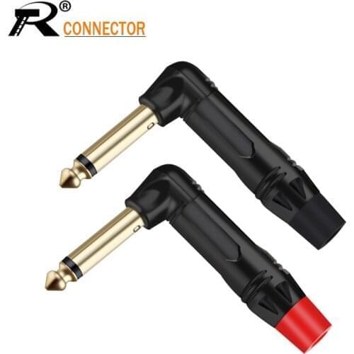 2PCS Right Angle Jack 6.35mm MONO Plug with Mute Switch Big Two-pin Mute Gold-plated Microphone Connector