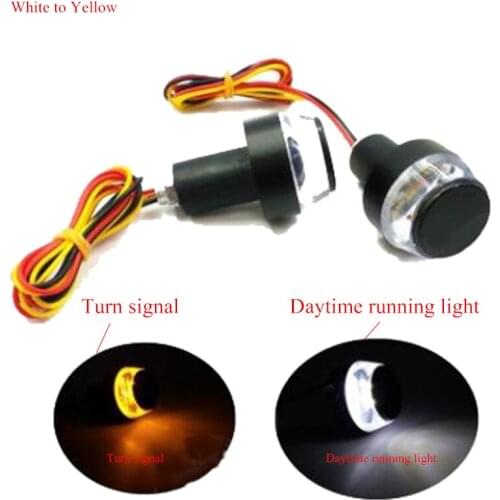 2 Pcs Motorcycle Turn Signal Light is Yellow Daytime running light is White Motorbike 22mm Handle Bar End Side Marker Lamp