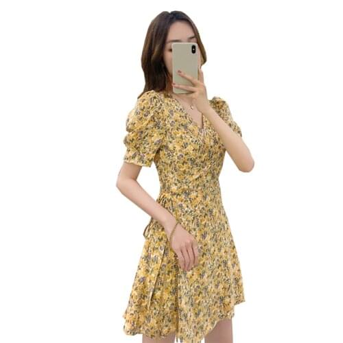 2021 Summer New Womens Chiffon Dress Short-Sleeved Retro Floral Dresses Female Korea Hedging V-Neck A-line Dress Plus Size 4XL