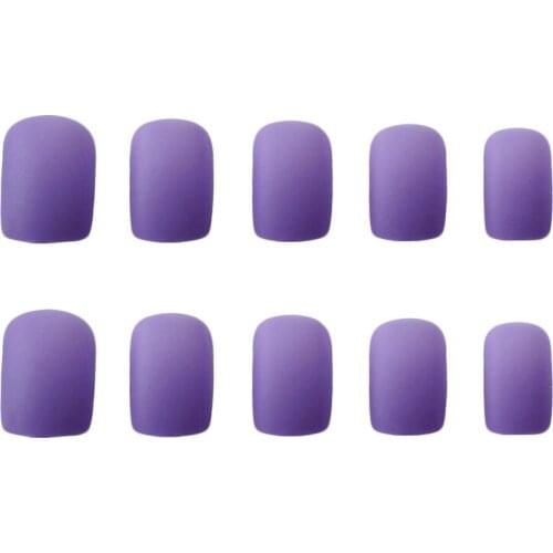 24pcs/set Sexy Purple Matte Fake Nails Square Head Short Simple Frosted False Nail Tips DIY Manicure Accessories with Free Glue