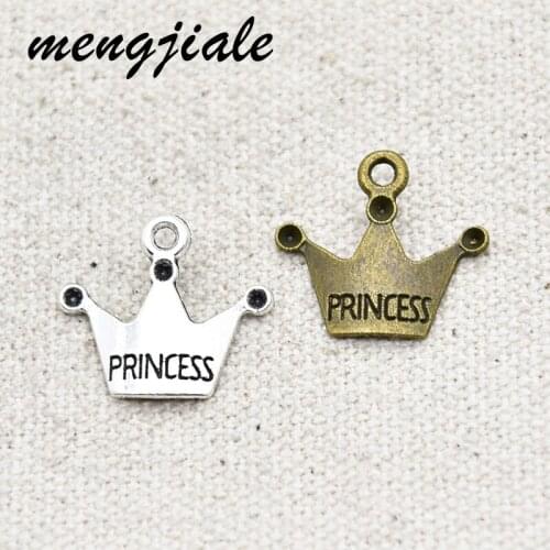 MENGJIALE Hot sell 40pcs/lot metal antique silver charms Imperial Crown princess charms pendant fit necklace jewelry findings