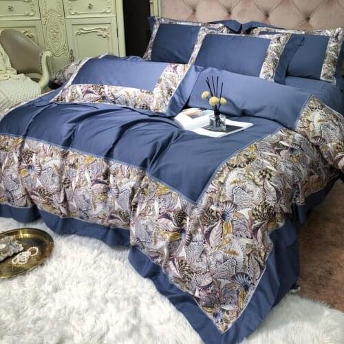 New luxury Digital Printing 100S Egyptian cotton blue Royal Bedding sets Queen King Duvet cover Bed sheet set Pillowcases 4pcs