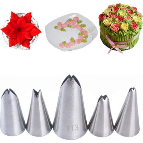 5pcs/set Leaf Cream Tips Stainless Steel Icing Piping Cake Nozzles Cake Decorating Tool