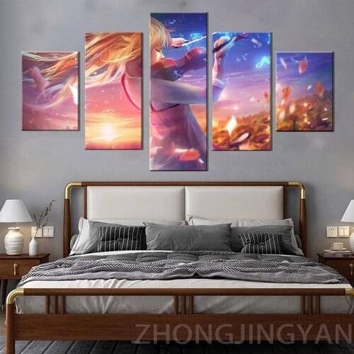 5 Pieces Shigatsu Wa Kimi No Uso Cartoon Painting Your Lie Is in April Wallpapers Girl With Violin Posters Music Home Room Decor