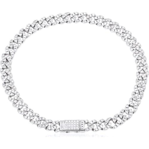 6mm Iced Out Bling CZ Miami Cuban Link Chain Bracelet For Women Full Crystal Rhinestones Clasp Hip Hop Mens Bracelet Jewelry