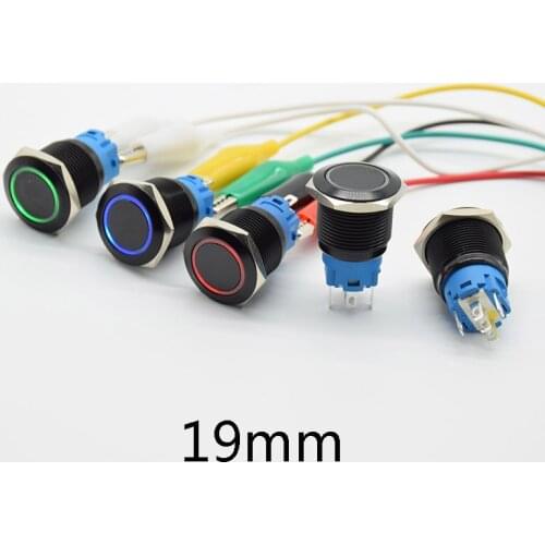 19mm 5V 12V 24V 110V 220V red blue green yellow Light Hot Car Auto Metal LED Power Push Button Switch Self locking On-off