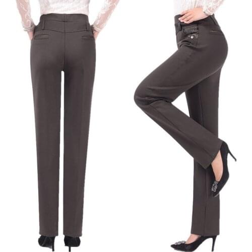 2021 New Autumn Middle-aged Female Straight Pants Black Oversize Women Trousers Summer Casual Pants Elastic High-waist Pants