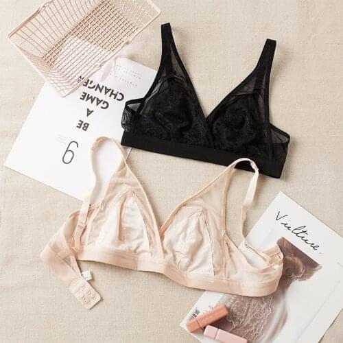 Birdsky, 1PC Summer women bra breast bras eyelash lace tulle thin triangle full cup rimless, mulberry pure silk, 2 colors. OR-83