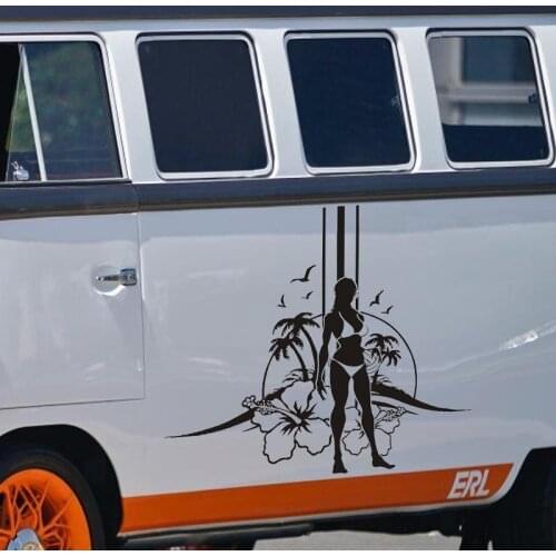 Sexy Lady Volleyball Palm Beach Home Decor Sticker Island Silhouettes Flower Vinyl Decal Coconut Tree Living Room Bedroom Car