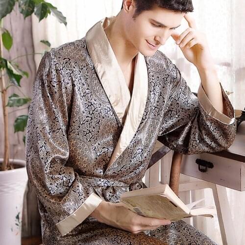 Rich spring and autumn male silk robe summer thin long-sleeve sleepwear mens plus size bathrobe