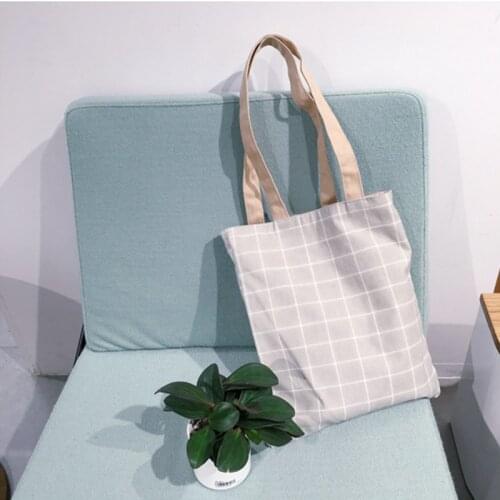 Canvas Totes Purses and Handbags for Women 2021 Fashion Girls Female Shopper Casual New Lattice Double-Sided Shoulder Bag Wallet