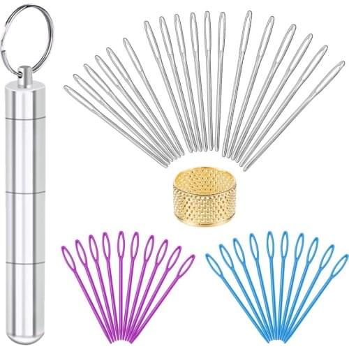 KAOBUY 40PCS 3Sizes Large Eye Blunt Sewing Needles Set, Handmade Leather ,Stainless Steel Yarn Knitting Embroidery Thread Needle