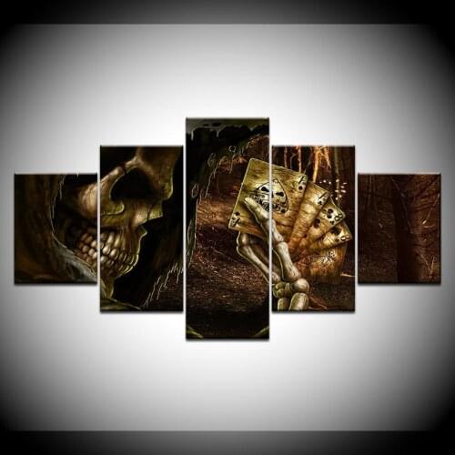 Canvas Painting True Horror skull Poker cards 5 Pieces Wall Art Painting Modular Wallpapers Poster Print living room Home Decor