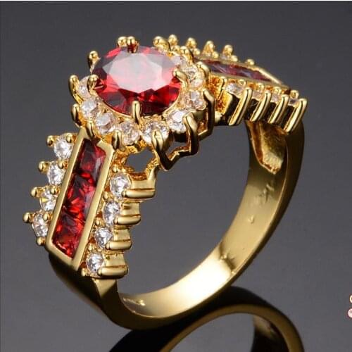 Milangirl Classic Handmade 2021 Fashion Womens Wedding Red Crystal CZ Gold Color Ring Wholesale