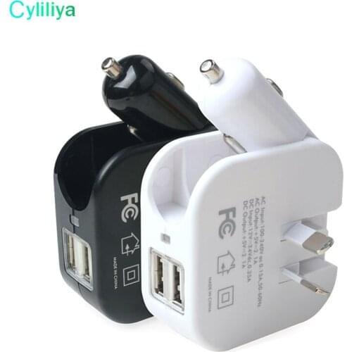 30pcs2in1 Compact Wall Charger Car Converter Dual USB Port 5V 2.1A Fast Charging Folding Home Travel Charger AC/DC Power Adapter