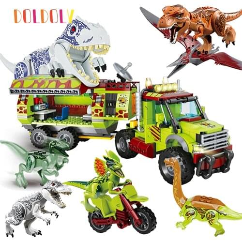 Creator Jurassic Park 2 Tyrannosaurus Transport Truck Model Bricks Dinosaur World Building Blocks Childrens Toys Birthday Gifts