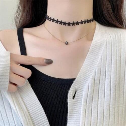 Korean Style Black Lace Choker Necklace Double Layer Chain Clavicle Chain Necklace Fashion Womens Jewelry