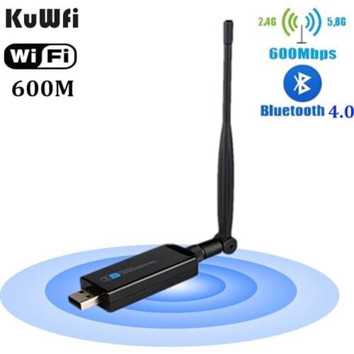 KuWFi USB WiFi Bluetooth Adapter 600Mbps 2.4/5Ghz 5dBi Wifi Antenna Wireless External Receiver WiFi Dongle for PC/Laptop/Desktop