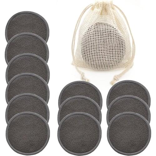 Reusable Bamboo Makeup Remover Pads 12pcs/Bag Washable Rounds Cleansing Facial Cotton Make Up Removal Pads Tool