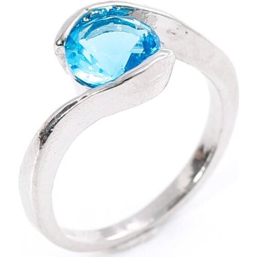 Fashion Topaz Accessories Jewelry For Woman Ring Mini Cute Band Silver Color Finger Embellish Circlet Blue Round Stone Ring