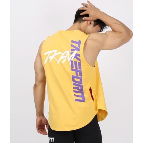 Mens fitness running sports sleeveless Sweatshirt cotton casual vest gym Bodybuilding male letter tank tops