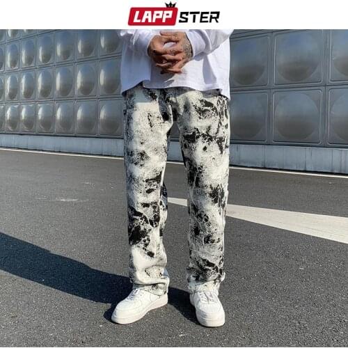 LAPPSTER Men Tie Dye Baggy Harajuku Jeans Pants 2021 Mens Vintage Japanese Streetwear Denim Trousers Male Korean Fashion Jeans