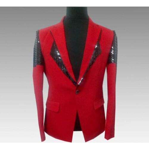 Singers red sequins blazer men suits korean jacket mens stage costumes clothes dance star style dress punk rock masculino homme