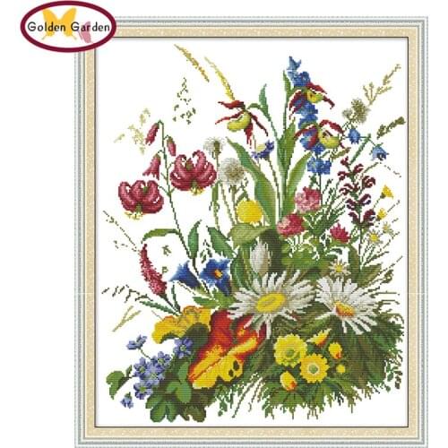 GG Flowers of the Wilderness Counted Cross Stitch 11CT 14CT Flower Embroidery Needlework Kit Cross Stitch Set for Home Decor