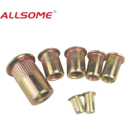 ALLSOME M3 M4 M6 M8 M10 Flat Head Carbon Steel Rivet Nuts Rivet Nuts Set Nuts Insert Riveting