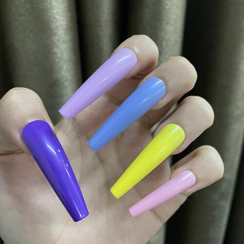 24Pcs Super Long Colorful Full Cover False Nails Long Ballerina Wearable Press on Nails Finished Nail Decoration Pure Color